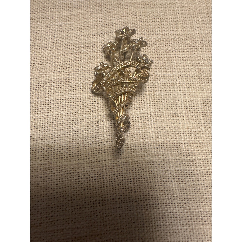 Vtg Costume Jewelry Brooch Lot of 3 - Signed SP W LIND Floral Rhinestone Pin